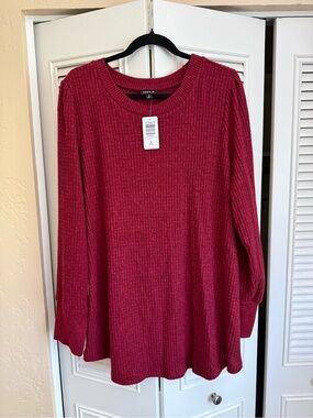 torrid Wine Red Ribbed Long Sleeve Top
